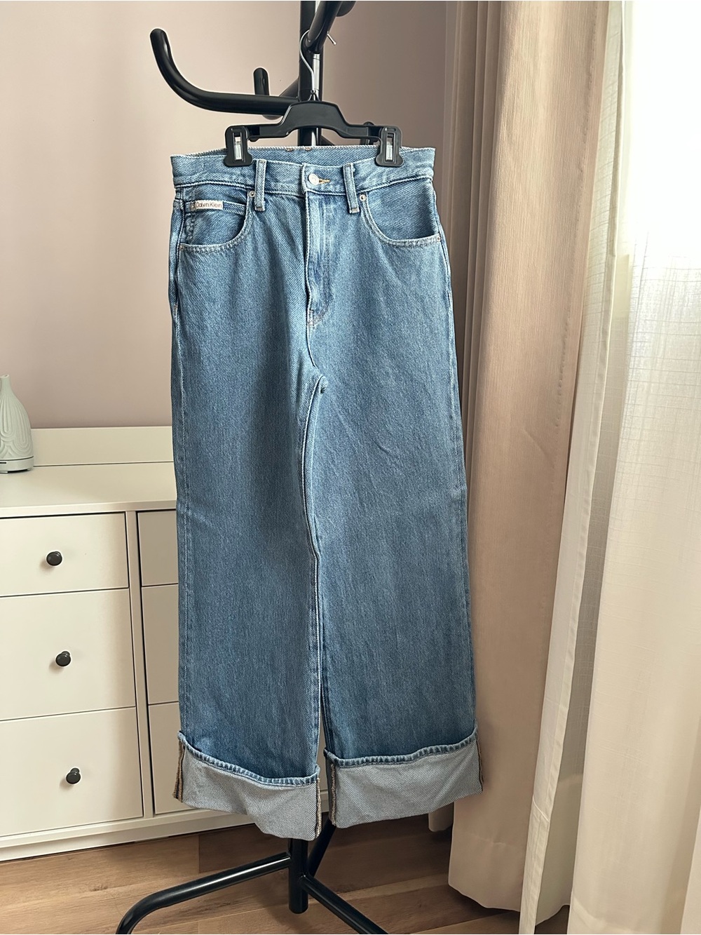 Calvin Klein Ultra High Rise Wide-Leg Jeans in Light Blue 100% Cotton